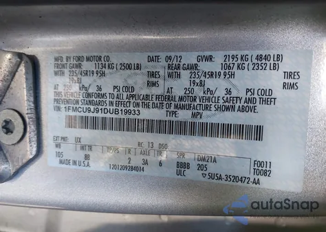 2013 Ford Escape Titanium z USA, uszkodzony, nr VIN 1FMCU9J91DUB19933